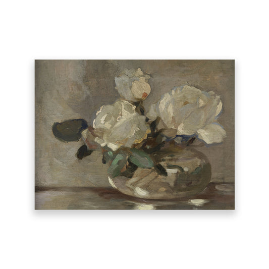 Flower Still Life Oil Painting Canvas Prints Yellow White Roses Green Leaves Vintage Poster Gallery Wall Art Pictures Home Decor