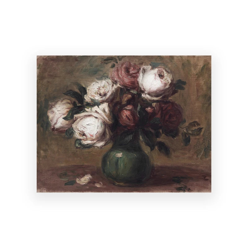 Flower Still Life Oil Painting Canvas Prints Yellow White Roses Green Leaves Vintage Poster Gallery Wall Art Pictures Home Decor